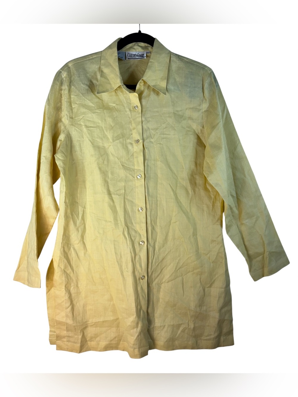 Light Yellow Button-Down Women's Shirt with Classic Collar 100% Linen